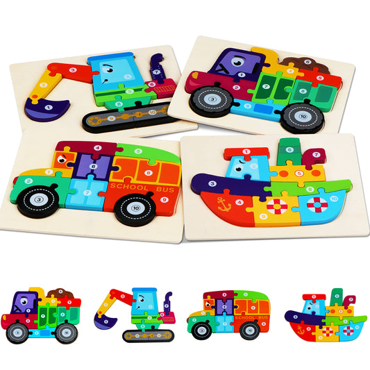 4-Pack Transportation Puzzles for Toddlers