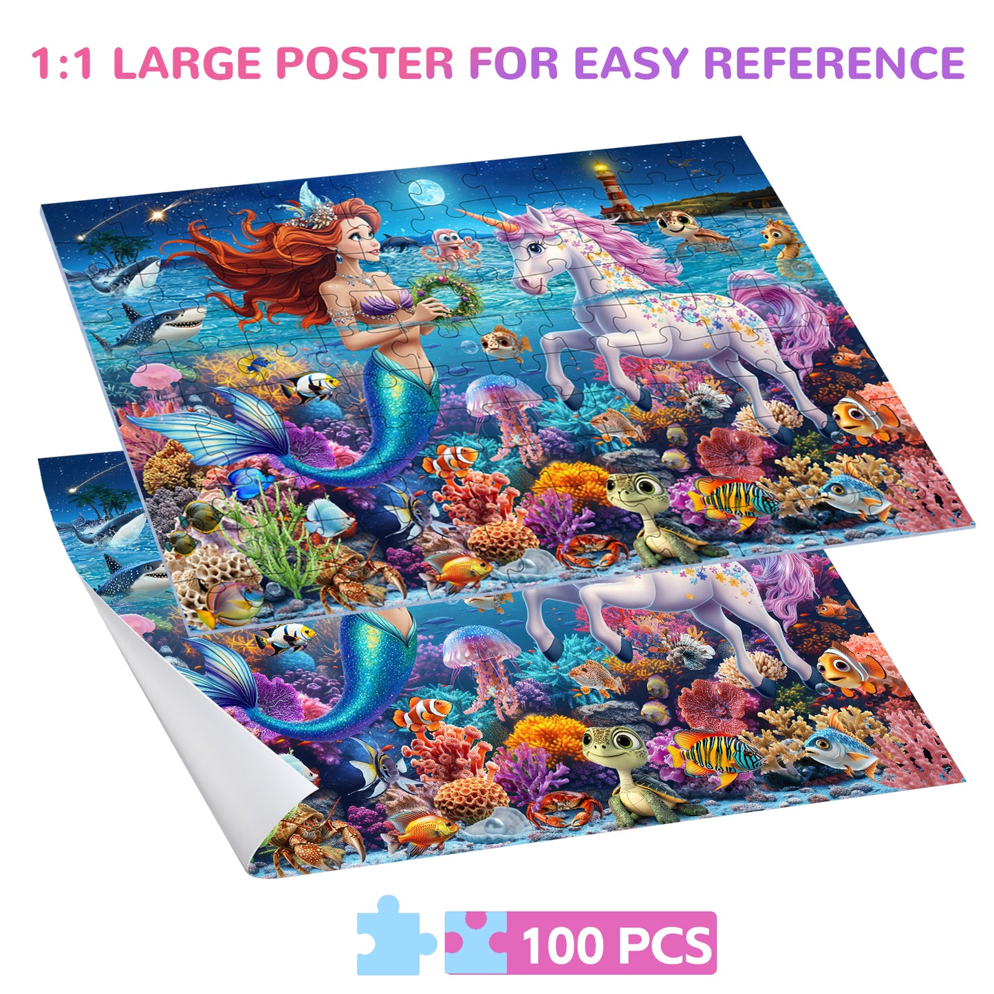 Mermaid and Unicorn Puzzle 100 Pieces