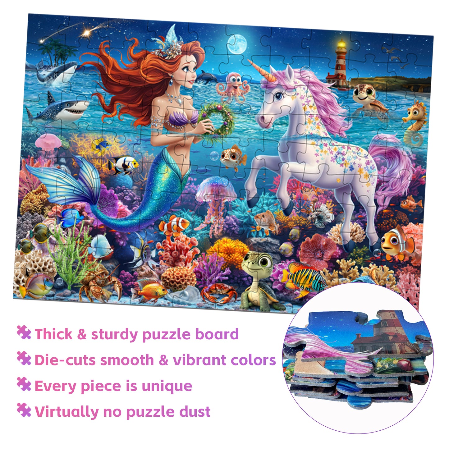 Mermaid and Unicorn Puzzle 100 Pieces