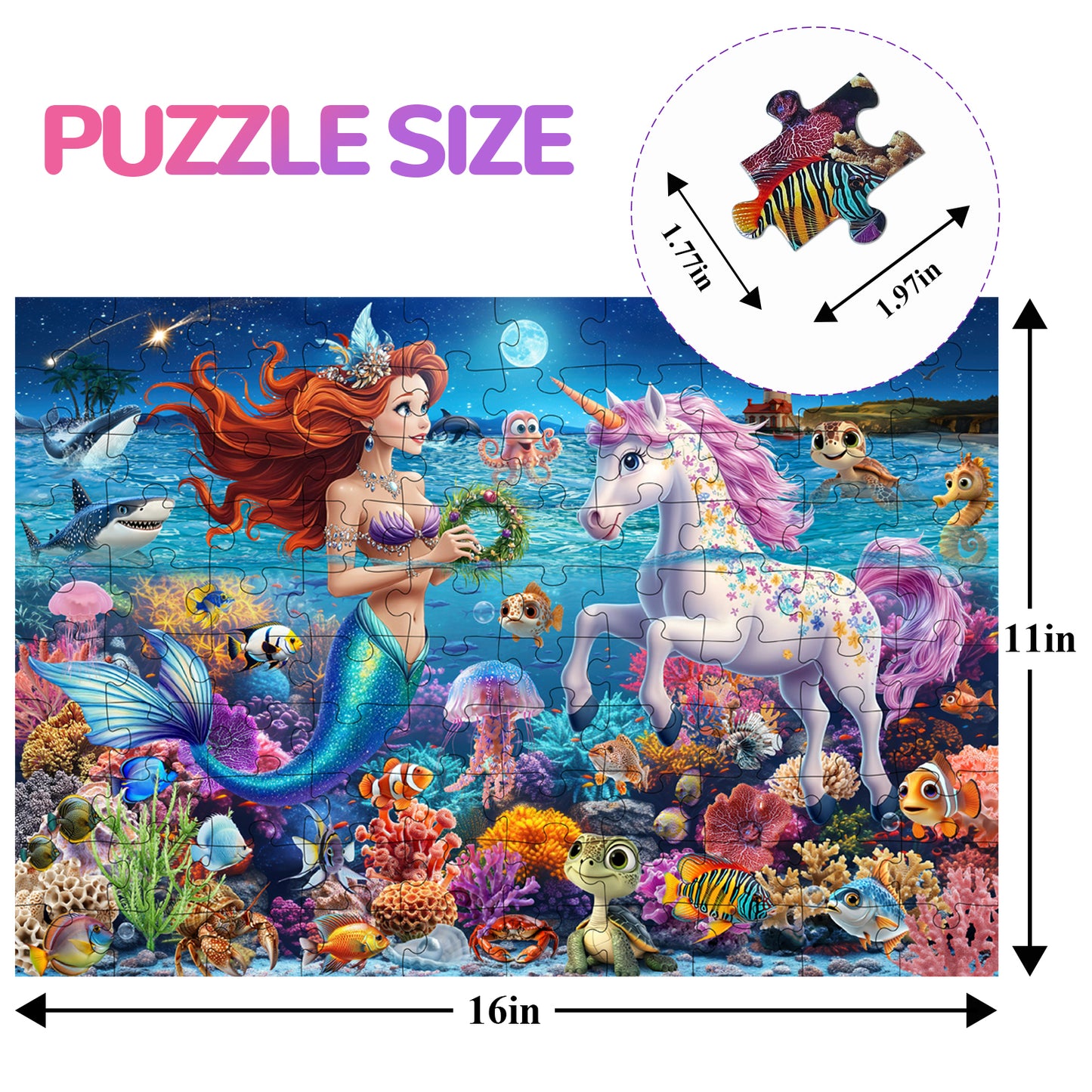 Mermaid and Unicorn Puzzle 100 Pieces